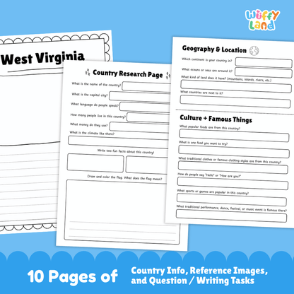 West Virginia Country Research Project Worksheets and Activity Pages