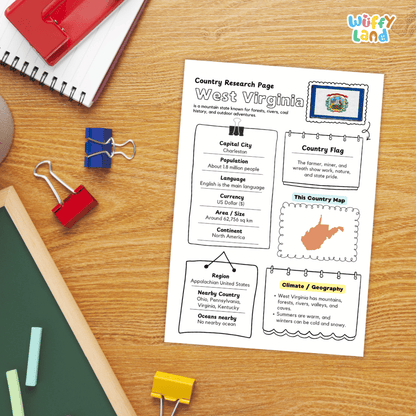 West Virginia Country Research Project Worksheets and Activity Pages