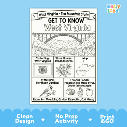 West Virginia State Geography Coloring Poster and Activity Worksheet