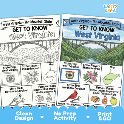 West Virginia State Geography Coloring Poster and Activity Worksheet