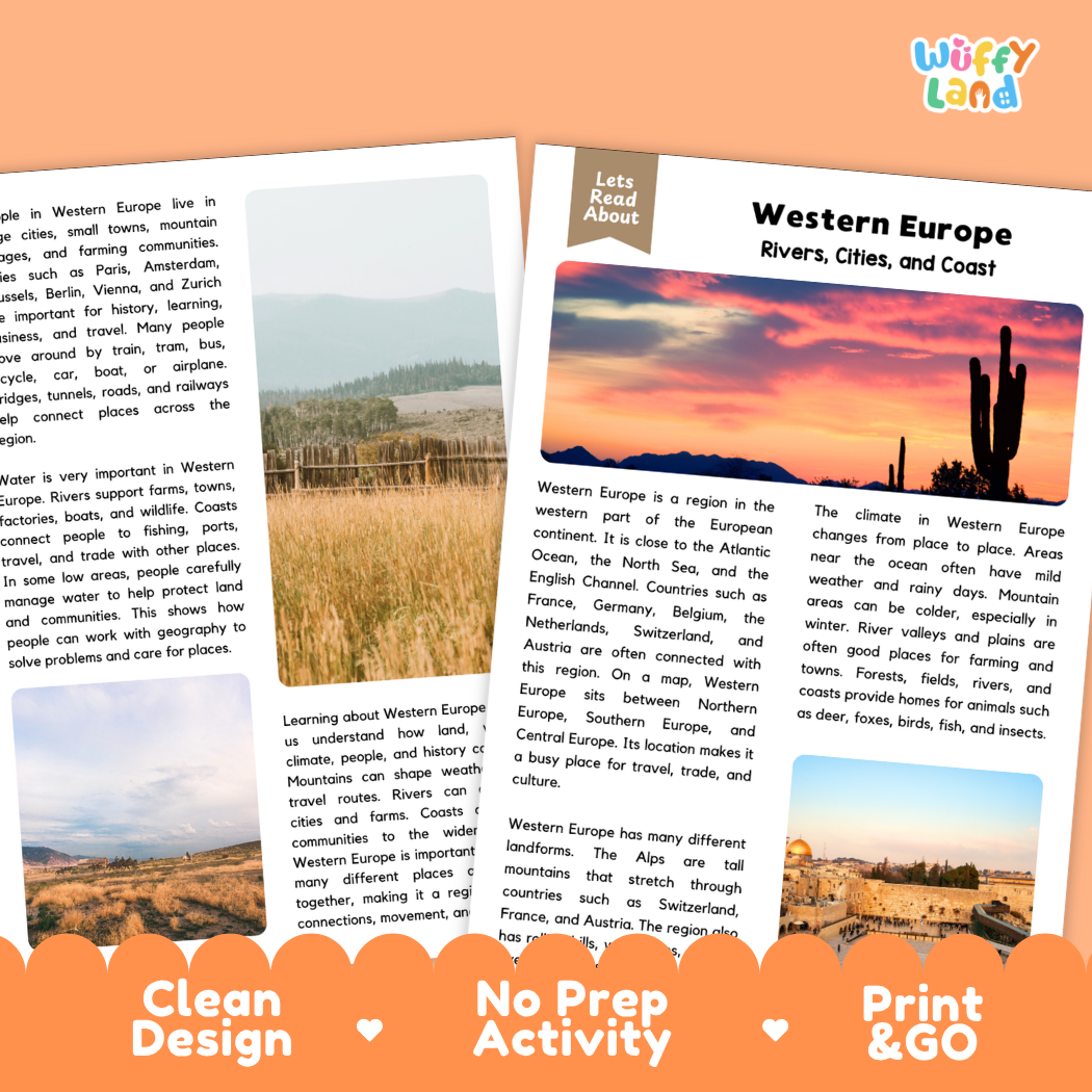 Teacher answer key page showing complete question solutions for Western Europe social studies reading comprehension practice