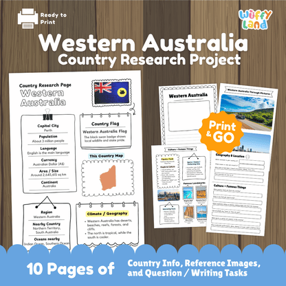 Western Australia Country Research Project Worksheets and Activity Pages