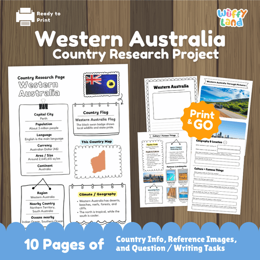 Western Australia Country Research Project Worksheets and Activity Pages