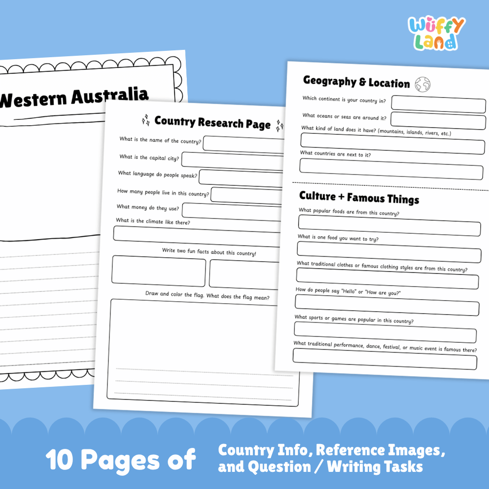 Western Australia Country Research Project Worksheets and Activity Pages
