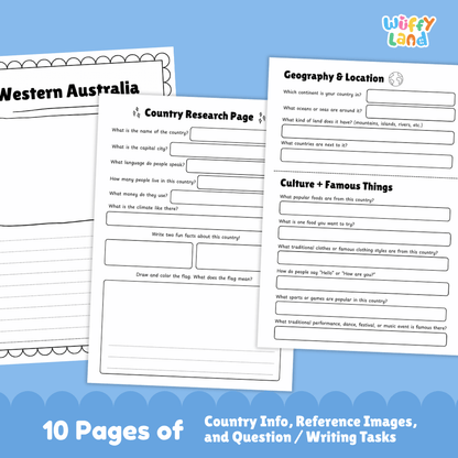 Western Australia Country Research Project Worksheets and Activity Pages