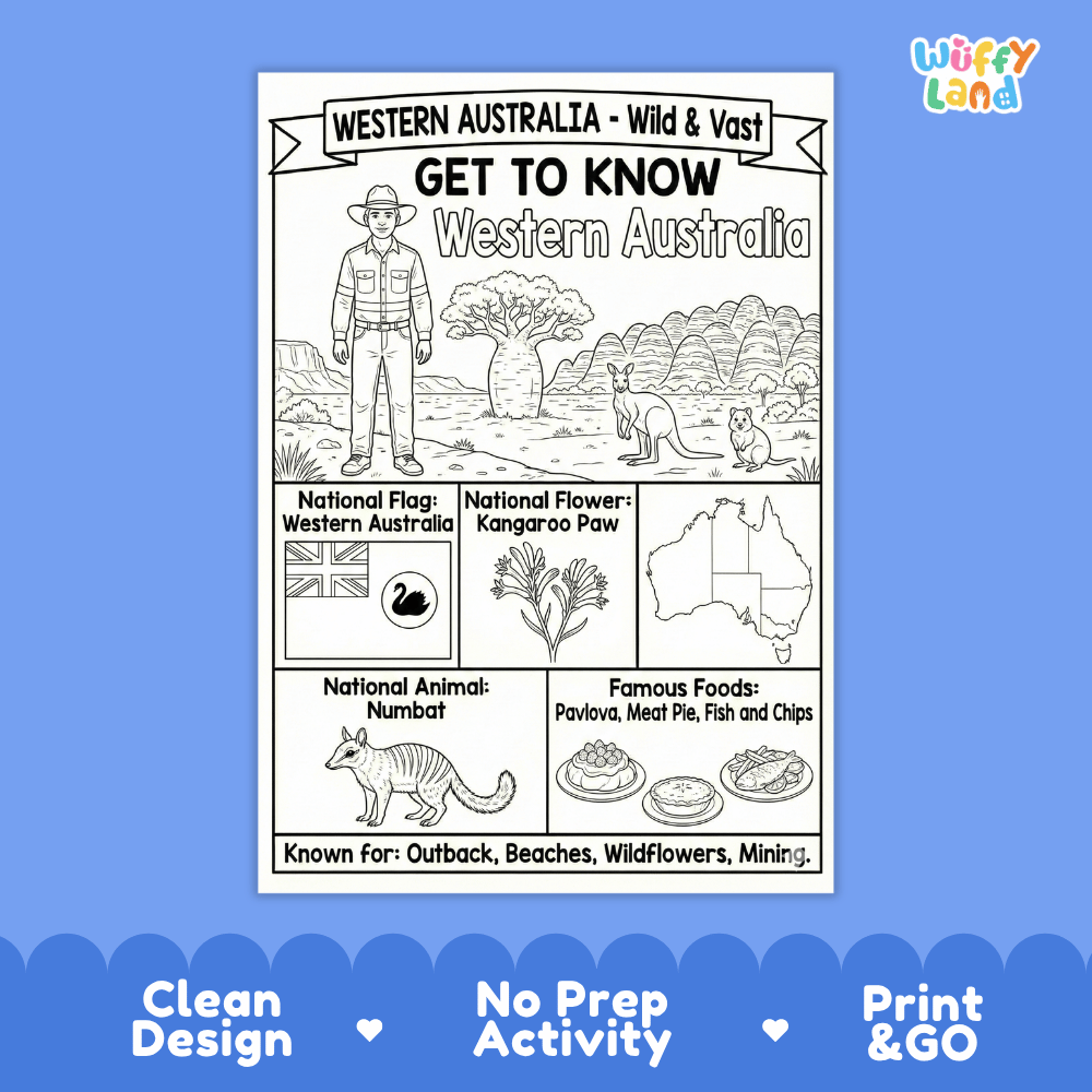 Western Australia Geography Coloring Poster | Australia State Study Research Worksheet Activity