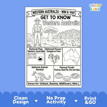Western Australia Geography Coloring Poster | Australia State Study Research Worksheet Activity