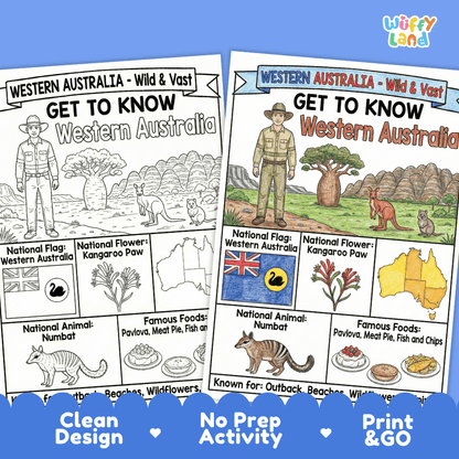 Western Australia Geography Coloring Poster | Australia State Study Research Worksheet Activity