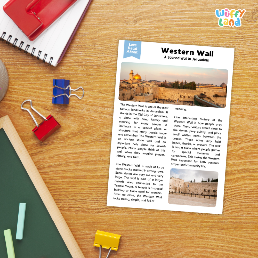 Western Wall Landmark Reading Passage and Comprehension Worksheets