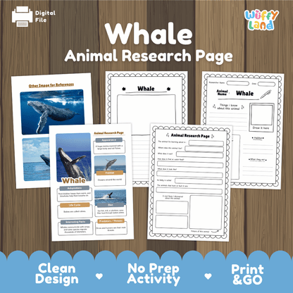 Whale Animal Research Page Worksheets and Fact Sheet Activity