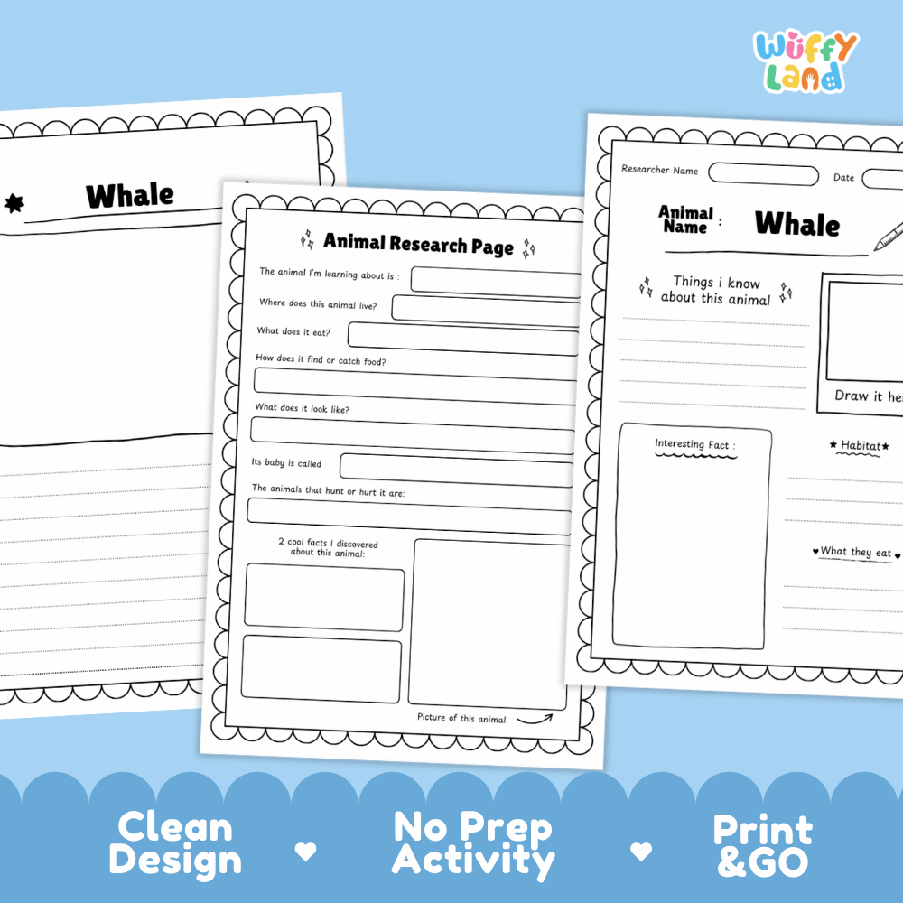 Whale Animal Research Page Worksheets and Fact Sheet Activity