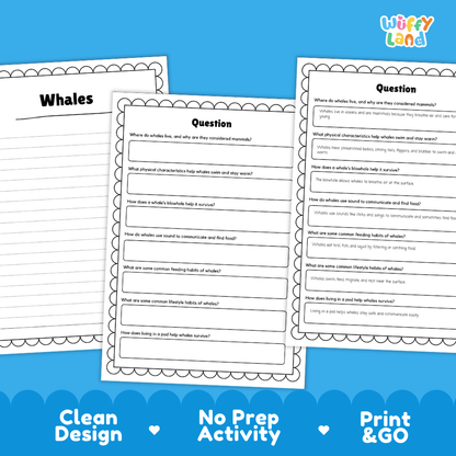 Whales Reading Passage and Comprehension Questions Worksheets with Answer Key