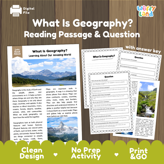 What is geography reading comprehension passage and questions printable activity pack with answer key for elementary students
