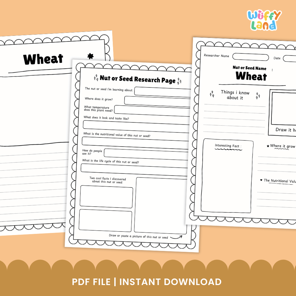 Wheat Nut and Seed Research Page Worksheets and Fact Sheet
