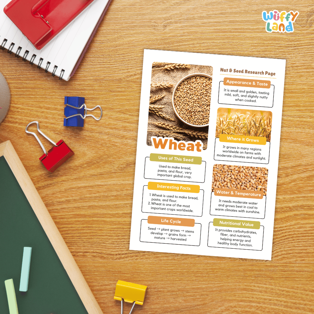 Wheat Nut and Seed Research Page Worksheets and Fact Sheet