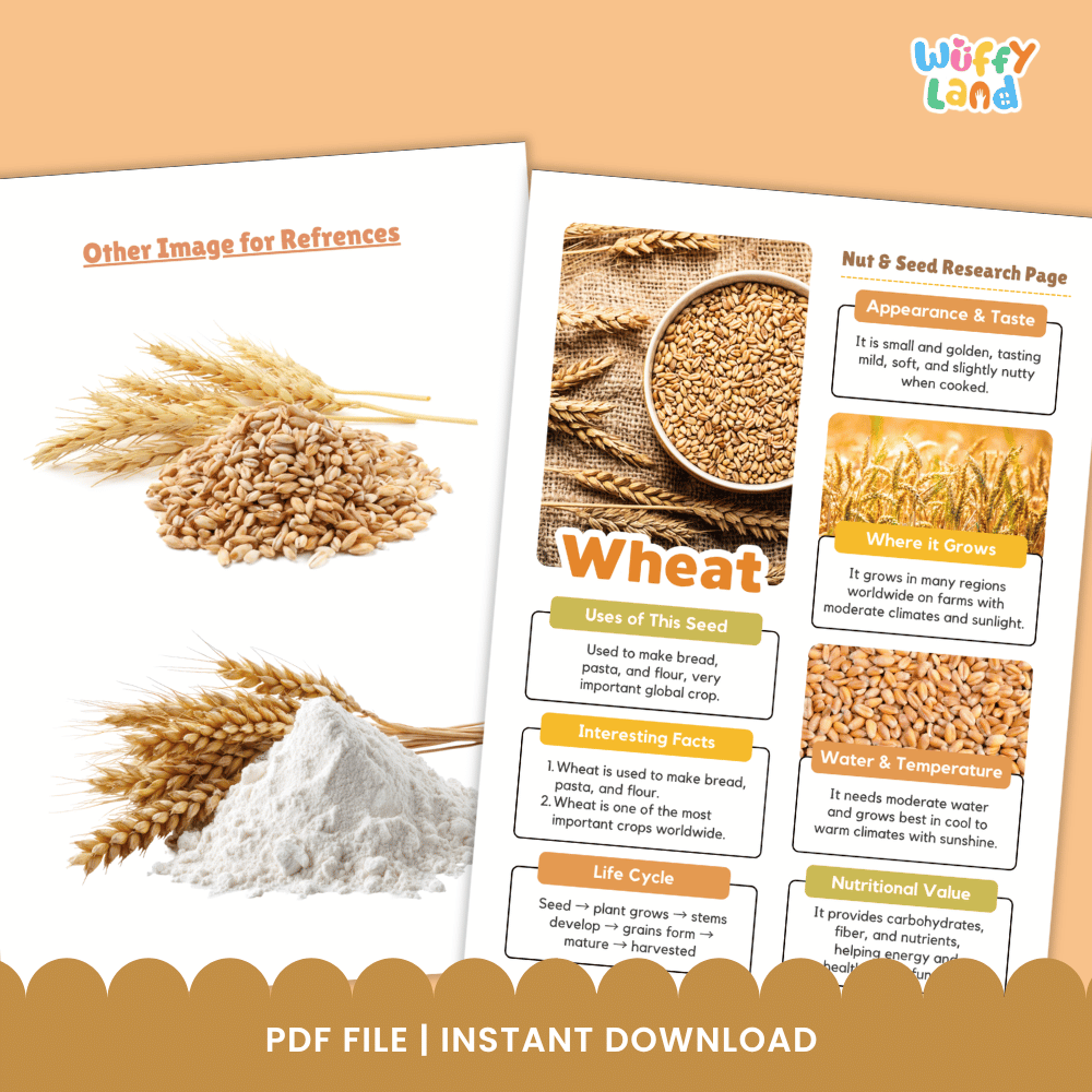 Wheat Nut and Seed Research Page Worksheets and Fact Sheet