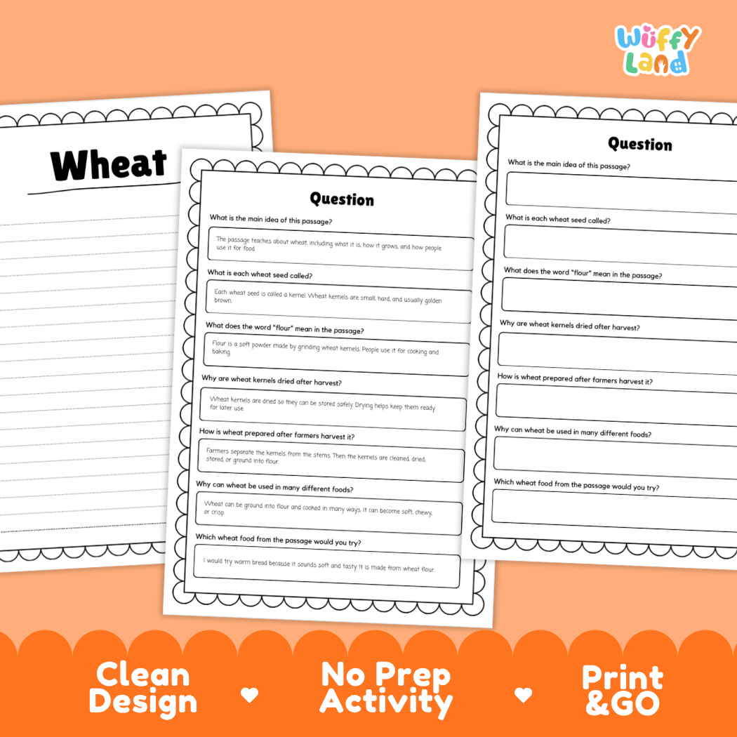 Wheat Reading Passage and Comprehension Questions Worksheets with Answer Key