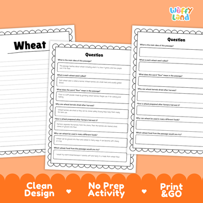 Wheat Reading Passage and Comprehension Questions Worksheets with Answer Key