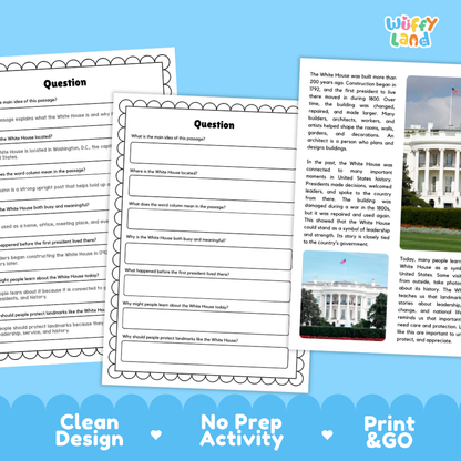 White House Landmark Reading Passages and Comprehension Questions Worksheets