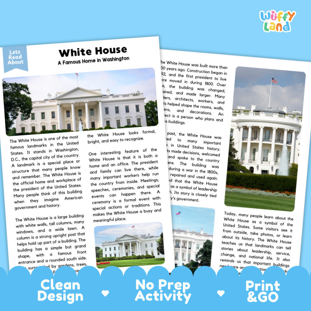 White House Landmark Reading Passages and Comprehension Questions Worksheets
