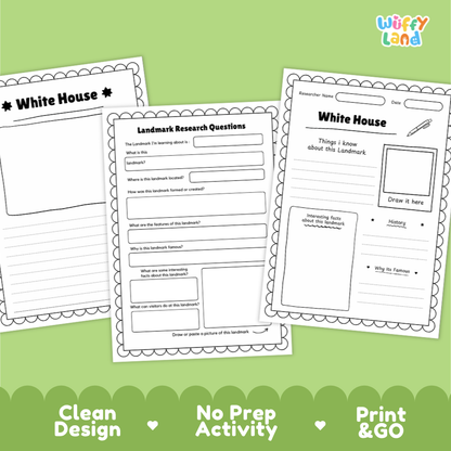 White House Landmark Research Page Worksheets and Fact Sheet Activity