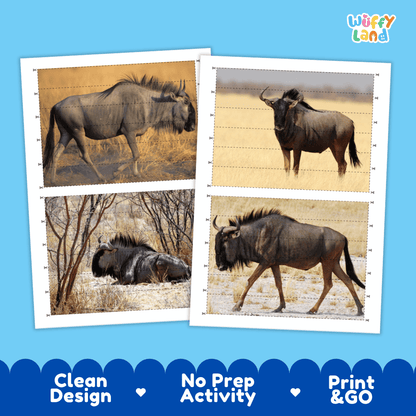 Wildebeest Cut and Match Activity Worksheets | Safari Animal Puzzle Printables