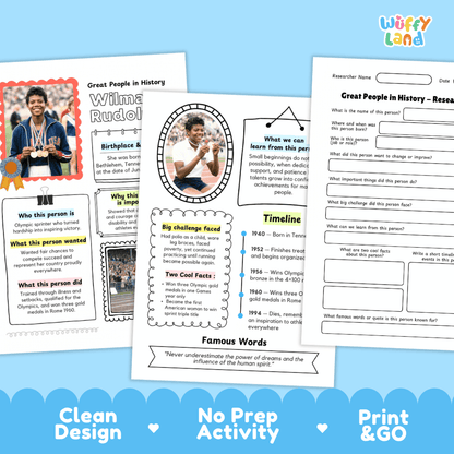 Wilma Rudolph Famous People Research Page Worksheets and Biography Activity