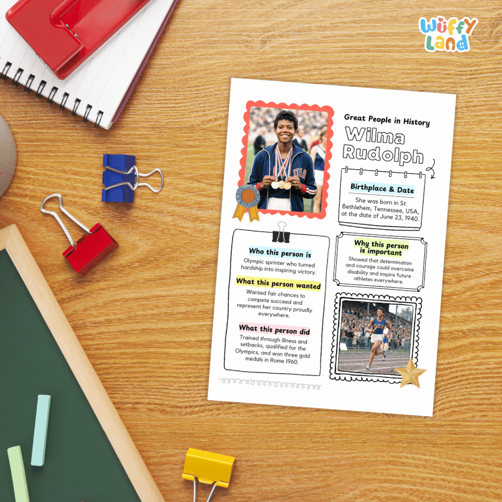 Wilma Rudolph Famous People Research Page Worksheets and Biography Activity