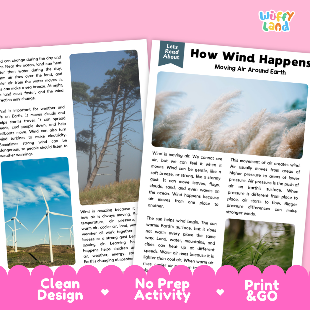 Complete teacher answer key worksheet providing detailed model responses for wind comprehension questions