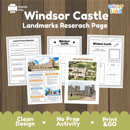 Windsor Castle Landmark Research Page Worksheets and Fact Sheet Activity
