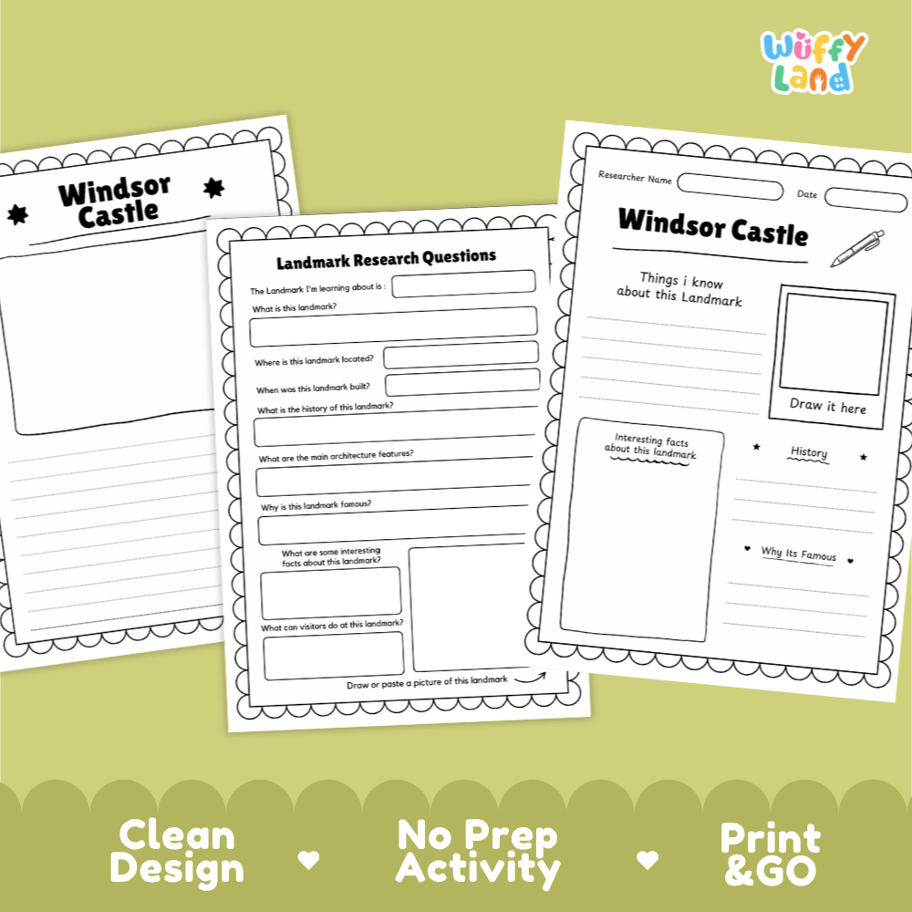 Windsor Castle Landmark Research Page Worksheets and Fact Sheet Activity