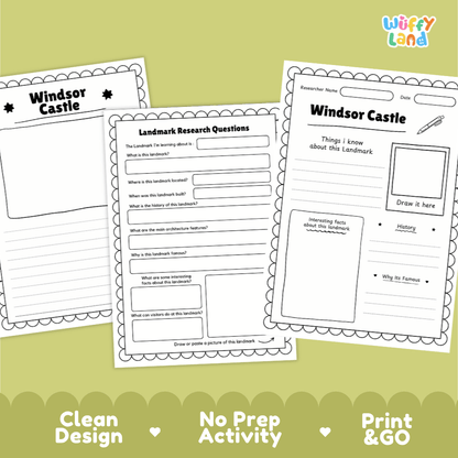 Windsor Castle Landmark Research Page Worksheets and Fact Sheet Activity