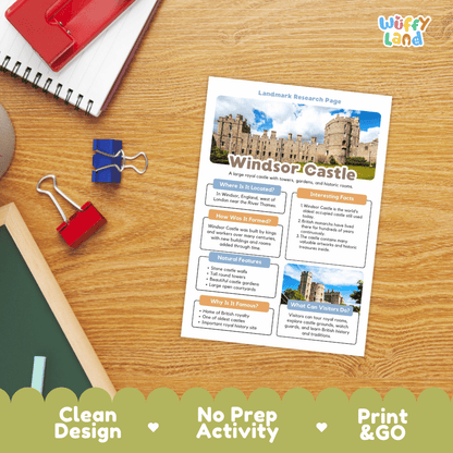 Windsor Castle Landmark Research Page Worksheets and Fact Sheet Activity