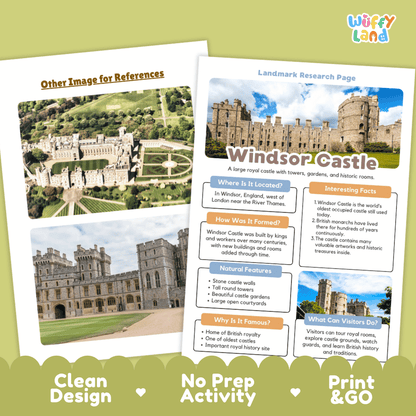 Windsor Castle Landmark Research Page Worksheets and Fact Sheet Activity