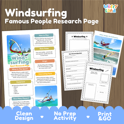 Windsurfing Sport Research Project Worksheets and Fact Sheet Activity