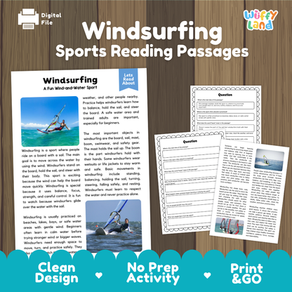 Windsurfing Sports Reading Passages and Comprehension Questions Worksheets