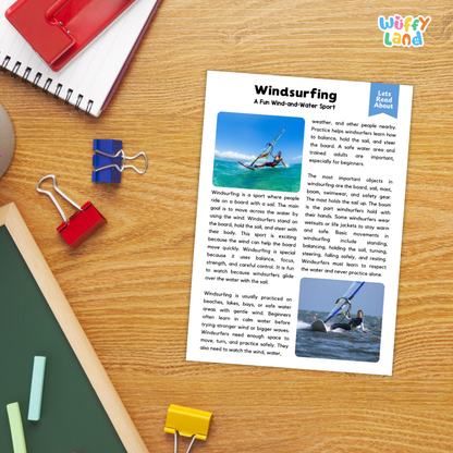 Windsurfing Sports Reading Passages and Comprehension Questions Worksheets
