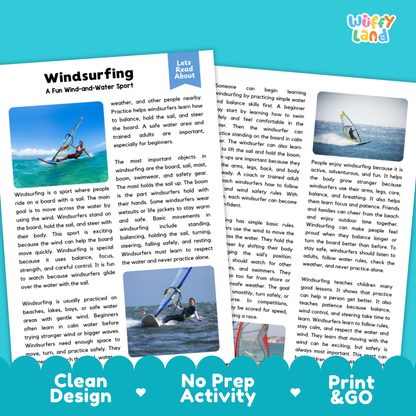 Windsurfing Sports Reading Passages and Comprehension Questions Worksheets