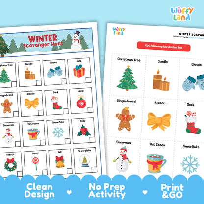 Close-up of individual picture cards featuring ribbons, wreaths, and hot cocoa mugs