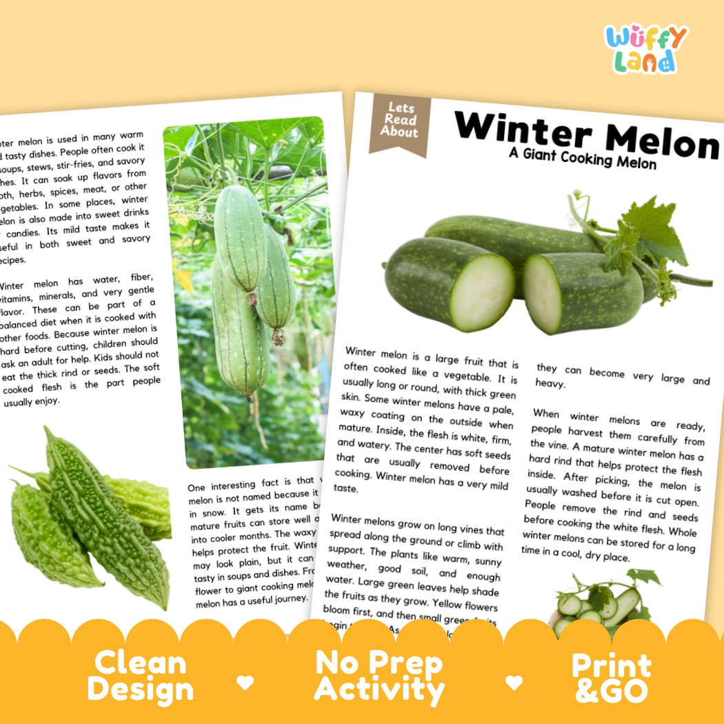 Teacher answer key page showing complete question solutions for Winter Melon nature and science reading comprehension practice