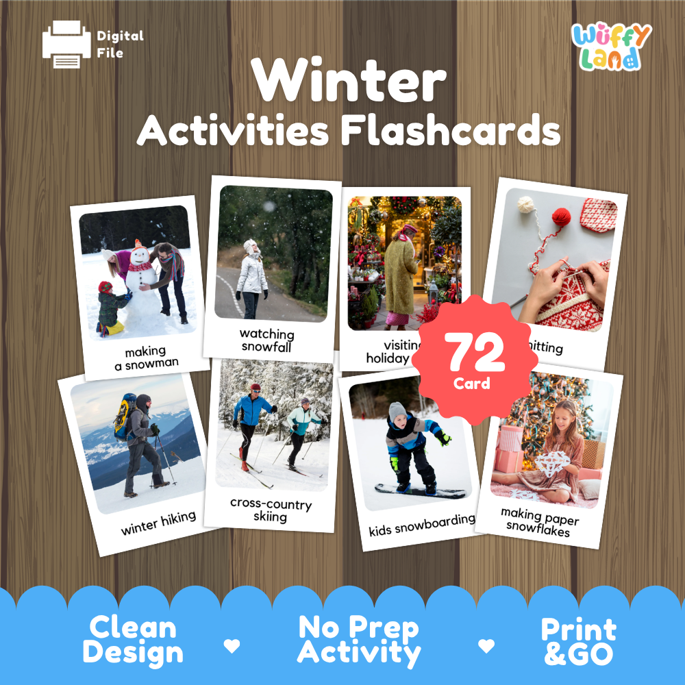Winter Activities Flashcards Printable Seasonal Cards for Early Elementary