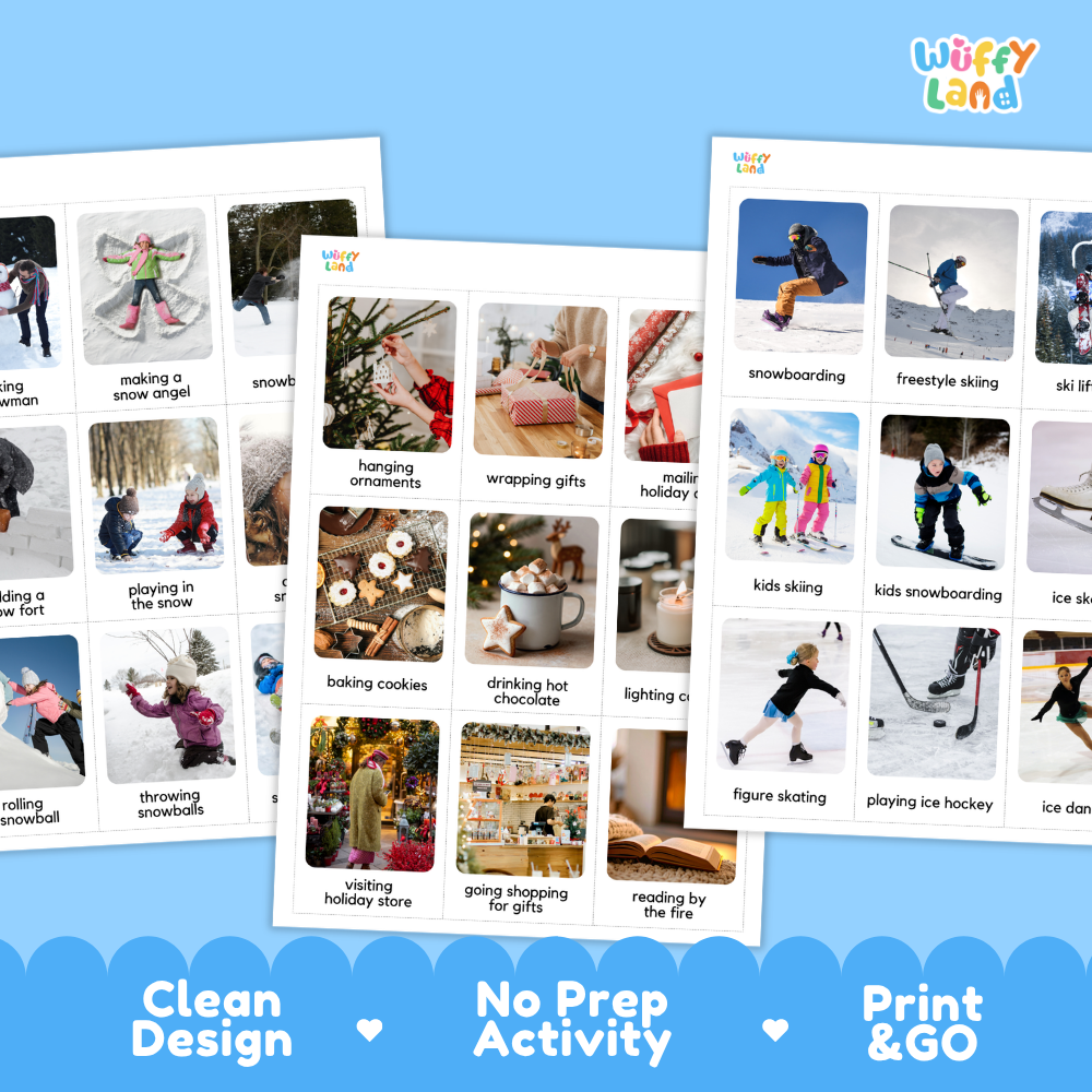 Winter Activities Flashcards Printable Seasonal Cards for Early Elementary