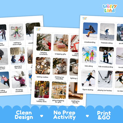 Winter Activities Flashcards Printable Seasonal Cards for Early Elementary