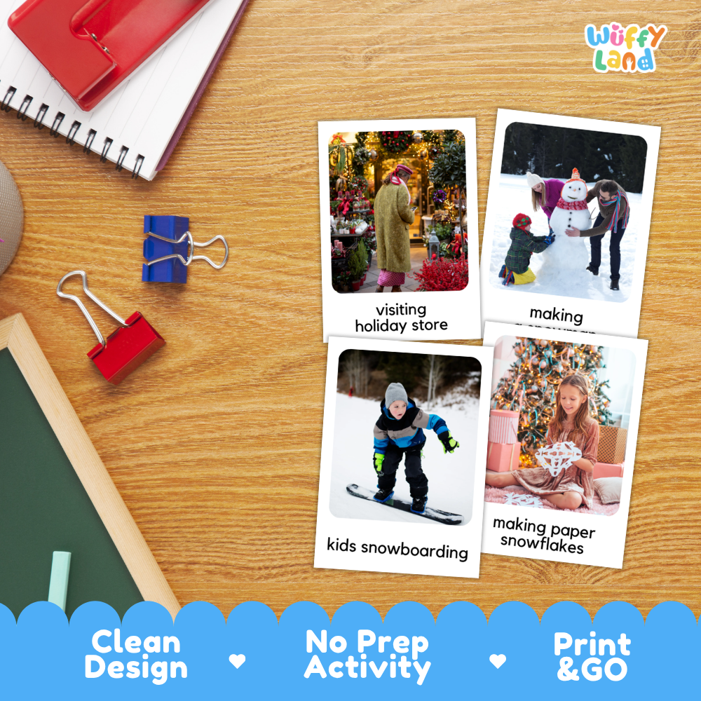 Winter Activities Flashcards Printable Seasonal Cards for Early Elementary