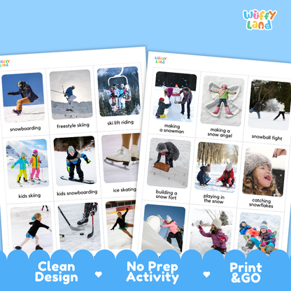 Winter Activities Flashcards Printable Seasonal Cards for Early Elementary