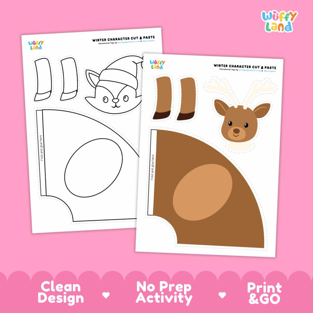 Winter Character Cut and Paste Coloring Craft Activities Worksheets