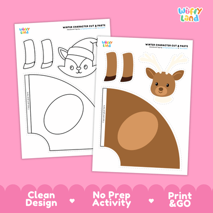 Winter Character Cut and Paste Coloring Craft Activities Worksheets