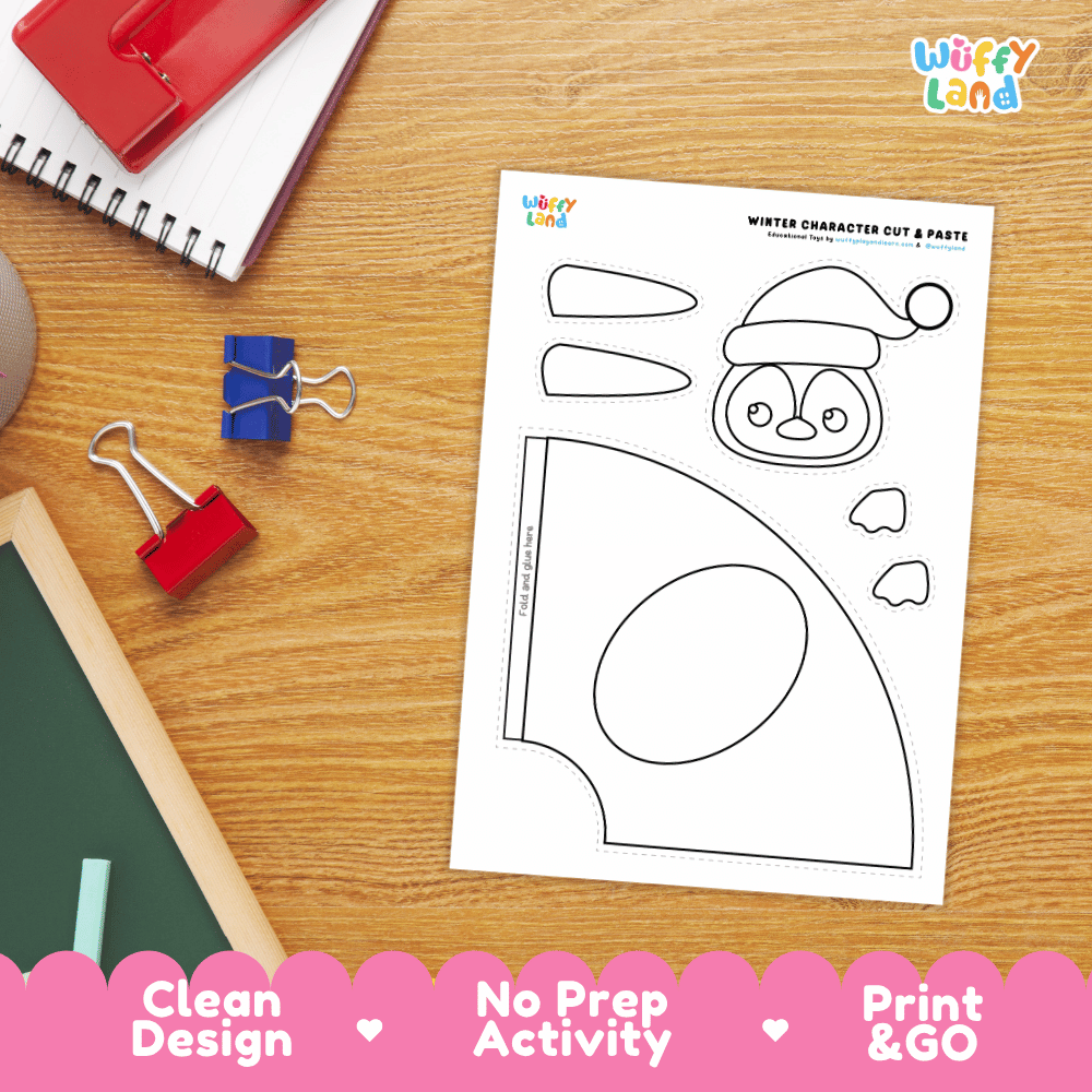 Winter Character Cut and Paste Coloring Craft Activities Worksheets