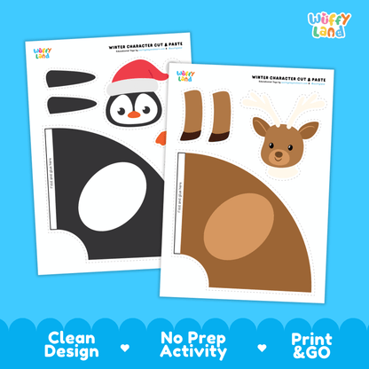 Winter Character Cut and Paste Craft Worksheets