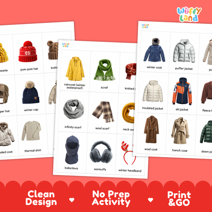 Winter Clothes & Gear Flashcards Printable Vocabulary Cards for Early Elementary